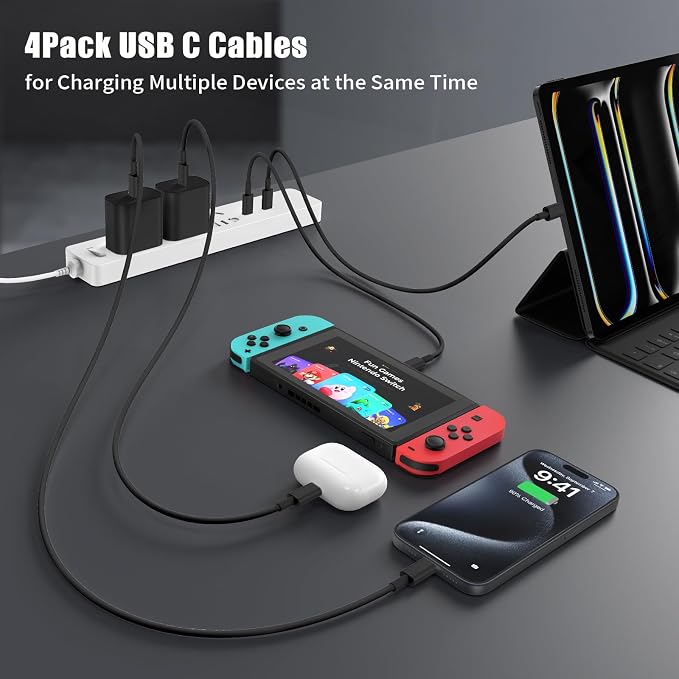 Essri USB C to USB C Cable 3FT for Apple iPhone 16 15 Charger Cord,4Pack 60W C to C Cable Fast Charging Wire for iPhone 16 15 Pro Plus Pro Max iPad Pro/Air MacBook Pro/Air,for Galaxy S24 S23 -Black