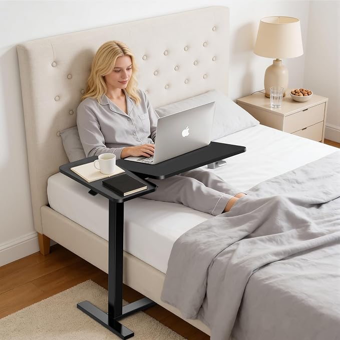 Mobile Standing Desk with Hidden Casters, Adjustable Height Desk, Portable Laptop Computer Table with Tilting Top, for Sit Stand Workstation, Compact and Sturdy for Home, Office, Dorm, Black