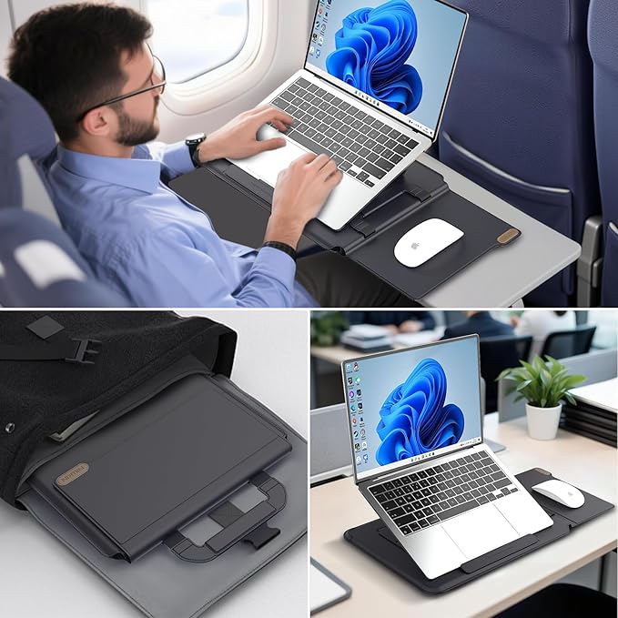 Nillkin Upgraded 12-14 Inch Laptop Sleeve Case for MacBook/Dell/HP/Lenovo/Asus, Unique Slim Travel Computer Bag with Adjustable Stand & Mouse Pad, Magnetic Handle, PU Leather, Black