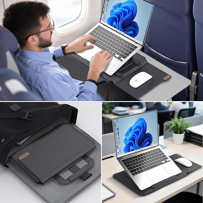Nillkin Upgraded 13-16 Inch Laptop Sleeve Case for MacBook/Dell/HP/Lenovo/Asus, Unique Slim Travel Computer Bag with Adjustable Stand & Mouse Pad, Magnetic Handle, PU Leather, Black