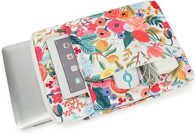 360° Protective 3 Pockets Laptop Sleeve Case Bag with Handle for MacBook Air 15 inch,MacBook Pro 16 inch and 15.6 inch Screen Laptop (Watercolor Flowers)