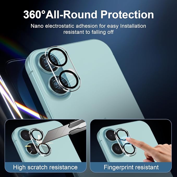 NEW'C 3x for iPhone 16 Screen Protector (6.1 inches)+ 3x Camera Lens Protector, Sensor Protection, Case Friendly Tempered Glass Film + Dust Plug- Easy installation tool include