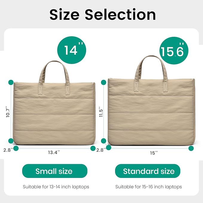15.6 Inch Laptop Bag, Water-Repellent Fabric, Compatible MacBook Pro 16 Inch, 15.6 Inch HP, Dell, Acer Aspire, Asus Notebook, Lightweight Laptop Case for Work, Travel, Study, Light Khaki