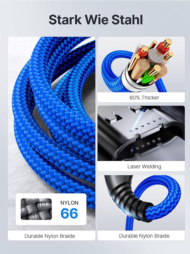 Yosou USB C Cable, USBC Type C Fast Charging Cable Cord Blue, 10ft+10ft