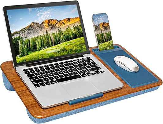 LAPGEAR Home Office Lap Desk with Device Ledge, Mouse Pad, and Phone Holder - Espresso Blue - Fits up to 15.6 Inch Laptops - Style No. 91522