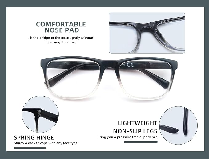 Blue Light Blocking Reading Glasses Men Large Wide Oversized Square Computer Readers Glasses for Big Head/Large Face