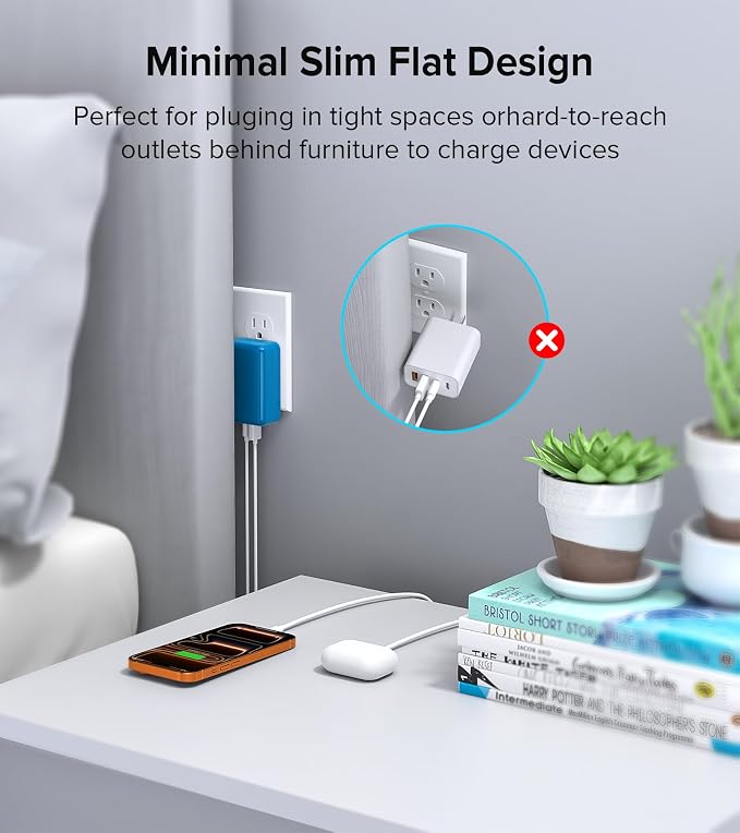 2Pack Flat USB C Charger Block, 40W 4-Port Fast Charger 20W Type C Charging Block 3.1A USB Wall Charger Dual Port PD+QC Charging Cube for iPhone 16 15 14 13 12 Pro Max XS, iPad,Samsung,（Light Blue ）