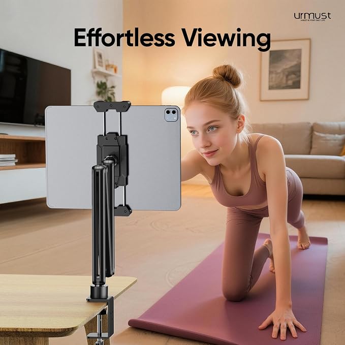 Urmust Portable Monitor Stand 15.6", iPad Stand for Desk, Portable Monitor Holder up to 18.5" Holds, Adjustable Desktop Tablet Arm Mount, Apple iPad Holder for Desk, for 4.9"-12.9" i Pad Pro/Air/Mini