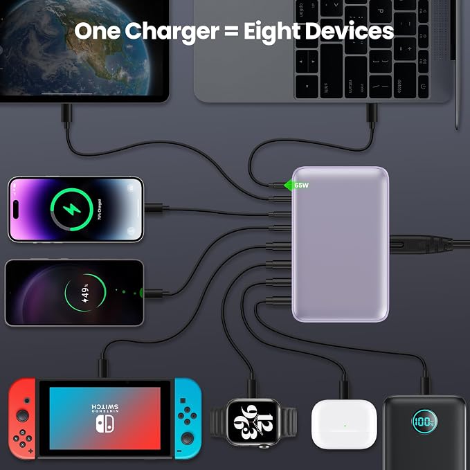 USB C Charger 200W USB C Charger Block,Upgraded GaN III 8-Port Fast Charging Station Hub,PD 65W Laptop Charging Adapter Compatible with MacBook Pro/Air,DELL,Steam Deck,iPhone 16/15/14,Galaxy S23/22