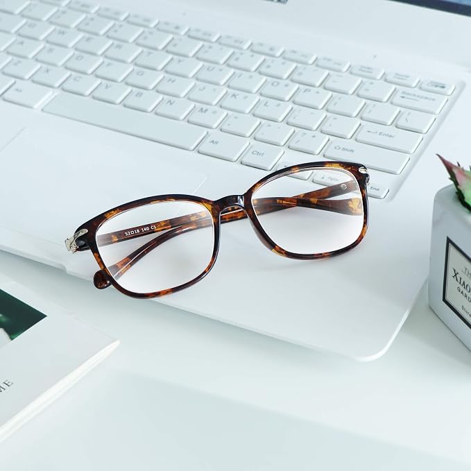 VisionGlobal Blue Light Blocking Glasses for Women/Men, Anti Eyestrain, Computer Reading, TV Glasses, Stylish Square Frame, Anti Glare(Tortoise,No Magnification)
