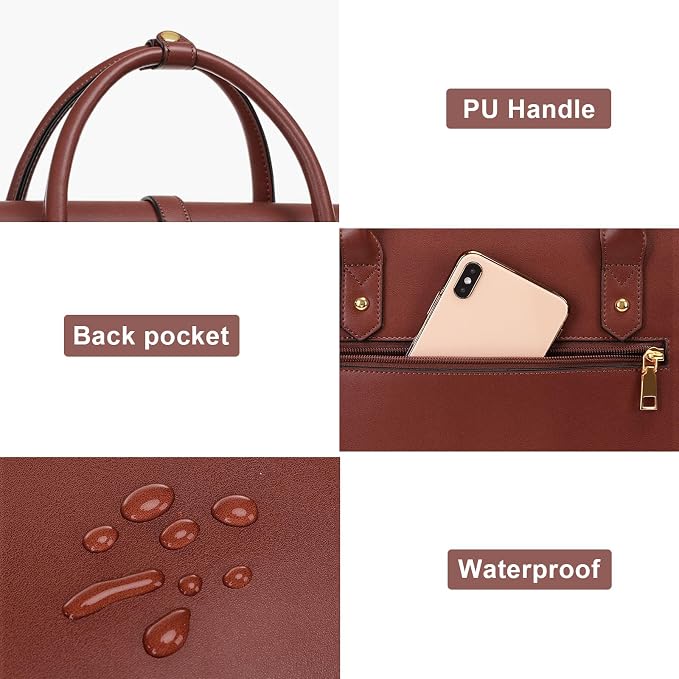 MOSISO Laptop Bag for Women, 17 inch PU Leather Laptop Shoulder Bags Convertible Backpack, 17.3 inch Messenger Bags Casual Handbag Work Briefcase Travel Computer Bag with Bowknot, Brown