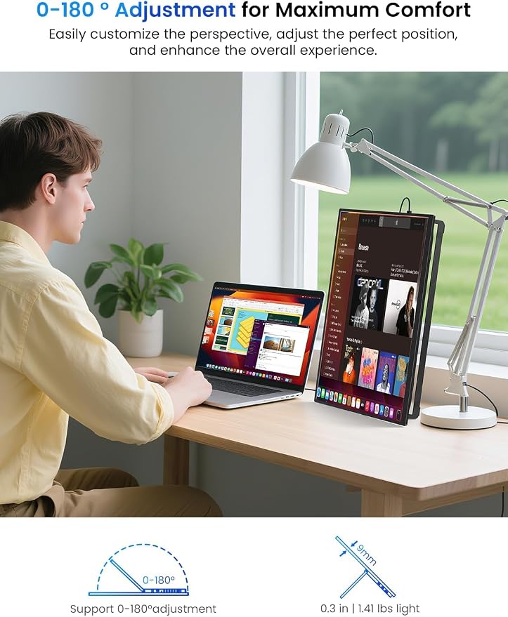 UPERFECT Portable Monitor 15.6", 125% sRGB Ultra-Slim Laptop Monitor with Protective Sleeve, Built-in Adjustment Stand | Speaker | VESA, HDMI USB-C Plug & Play Second Screen for Phone Game Console