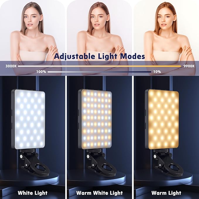 Selfie Light With Front & Back Clip, Three Light Modes, USB Charging, for iPhone, iPad, Laptop, TikTok, Vlog, Makeup, Video Conferencing