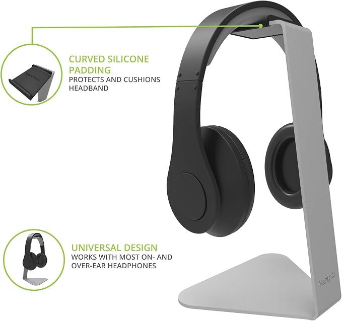 Kanto H1 Universal Headphone Stand with Curved Silicone Padding - Silver