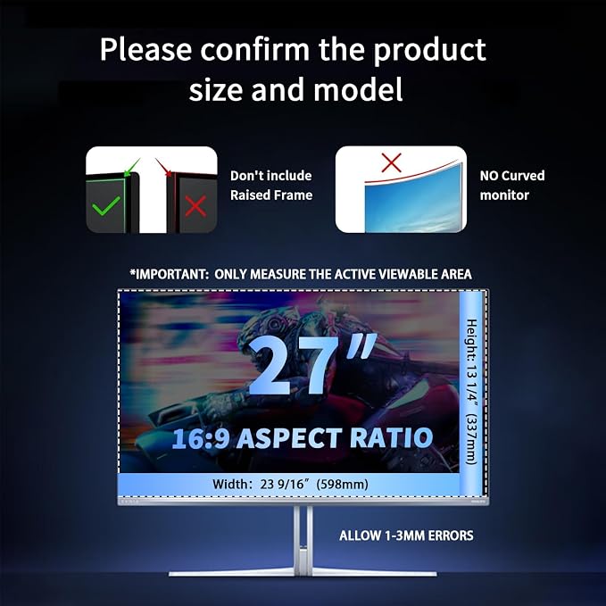 [2 Pack 27 Inch Magnetic Hanging Computer Privacy Screen for 16:9 Widescreen Monitor, Eye Protection Anti Glare Blue Light Filter, Removable Reusable 27in Anti Spy Security Protector Film