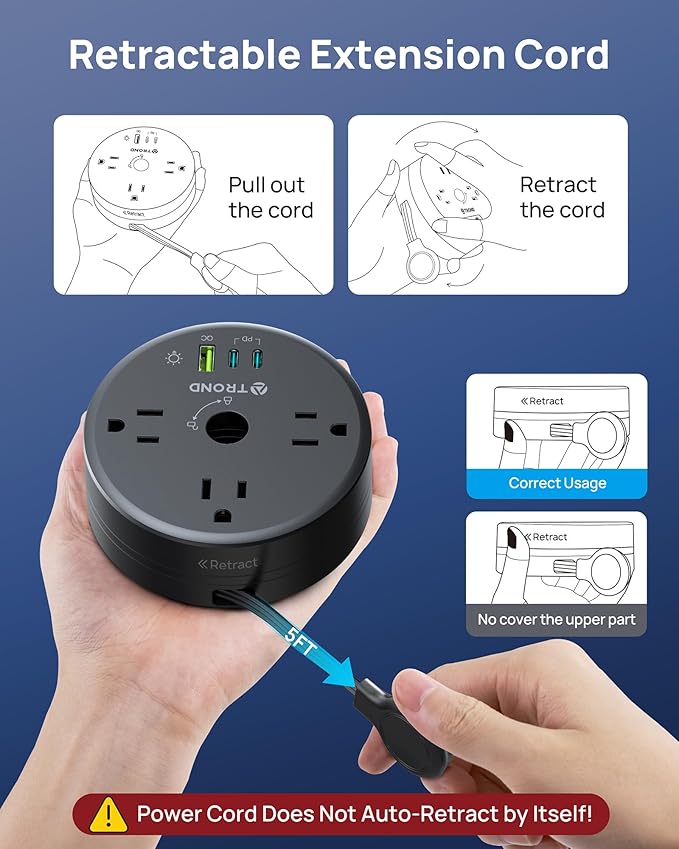 TROND Headphone Stand with PD 20W USB C Charger, RGB Gaming Headset Holder with 3 AC Outlets Extension, 5ft Retractable Power Strip Suitable for Gamer Desktop Table Game Earphone Accessories Gift