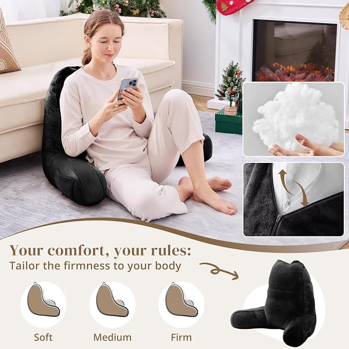 Sasttie Reading Pillow, Pillows for Reading or Relaxing – Ergonomic Support for Head, Neck, Back, and Lumbar, 21-Inch, Black
