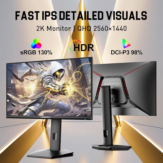 SANSUI 24.5 Inch Gaming Monitor QHD 1440P 300Hz 240Hz, 1ms Fast IPS Computer Monitor, 2× HDMI 2.1 Up to 300Hz, 2× DP 1.4 Up to 300Hz, 130% sRGB Eye Care VESA Support (DP Cable Included ES-G25F6Q Pro)