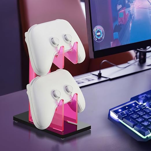 NiHome Rose Pink Acrylic 2-Tier Universal Game Controller Headset Holder Stand for PS5 Xbox ONE Switch Colorful Controller Stand Gaming Accessories Anti-Slip Stable Acrylic Clear Headphone Holder