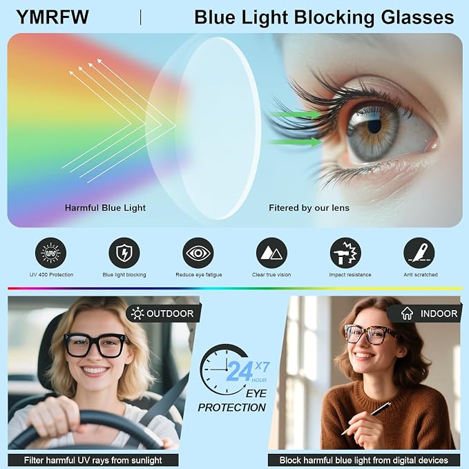 Ovresized Blue Light Blocking Glasses for Women Men Square Computer TV Eyeglasses