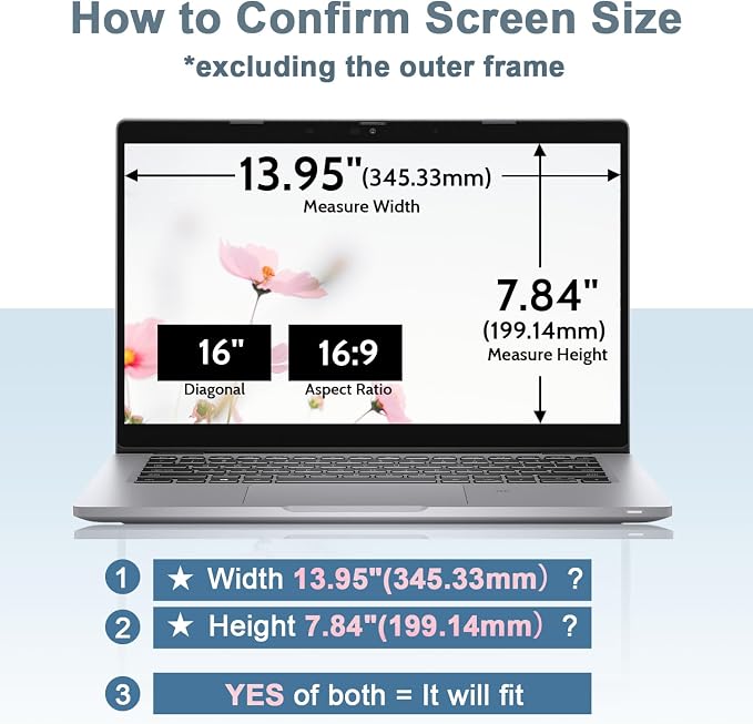 IPROKKO Laptop Privacy Screen 16 Inch 16:9 Aspect Ratio, Compatible with HP Dell Lenovo Acer Asus Samsung LG, 16,1" Removable Anti Blue Light Glare Spy Computer Monitor Filter Security Shield