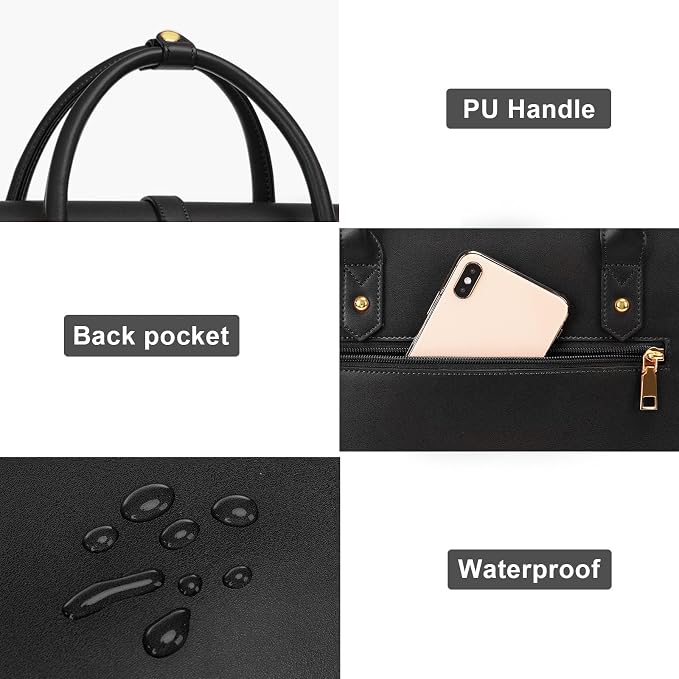 MOSISO Laptop Bag for Women, 17 inch PU Leather Laptop Shoulder Bags Convertible Backpack, 17.3 inch Messenger Bags Casual Handbag Work Briefcase Travel Computer Bag with Bowknot, Black