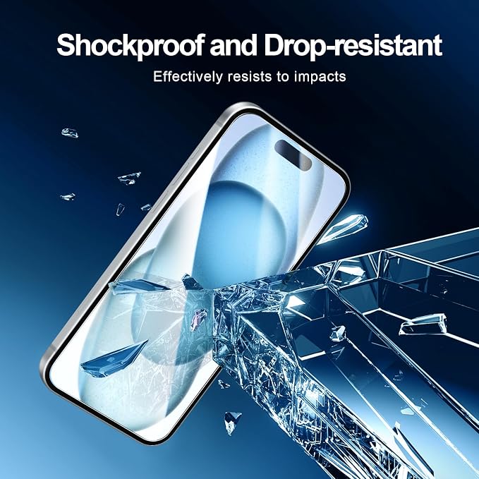 NEW'C 3x for iPhone 15 Screen Protector (6.1 inches)+ 3x Camera Lens Protector, Sensor Protection, Case Friendly Tempered Glass Film + Dust Plug- Easy installation tool include