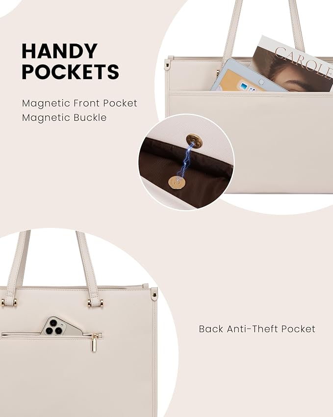 LOVEVOOK Laptop Bag for Women, 15.6'' Laptop Tote Purse 2-in-1 Professional Work Bag Business Briefcase with Clutch Purse, Waterproof Leather Computer Handbag for Teacher Office Travel