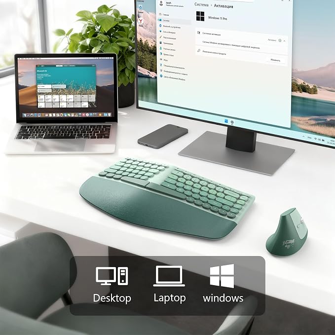 MOFII Wireless Ergonomic Keyboard & Mouse Combo – Split Curved Keyboard with Wrist Rest (All-Day Comfort) + Wireless Vertical Ergonomic Optical Mouse, Compatible with PC/Laptop/Desktop