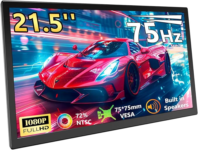 21.5inch Large Portable Monitor for Laptop, FHD 1080P 75Hz VESA Supported USB-C HDMI Extender Computer Monitor for Working Business Gaming