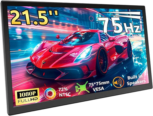 21.5inch Large Portable Monitor for Laptop, FHD 1080P 75Hz VESA Supported USB-C HDMI Extender Computer Monitor for Working Business Gaming