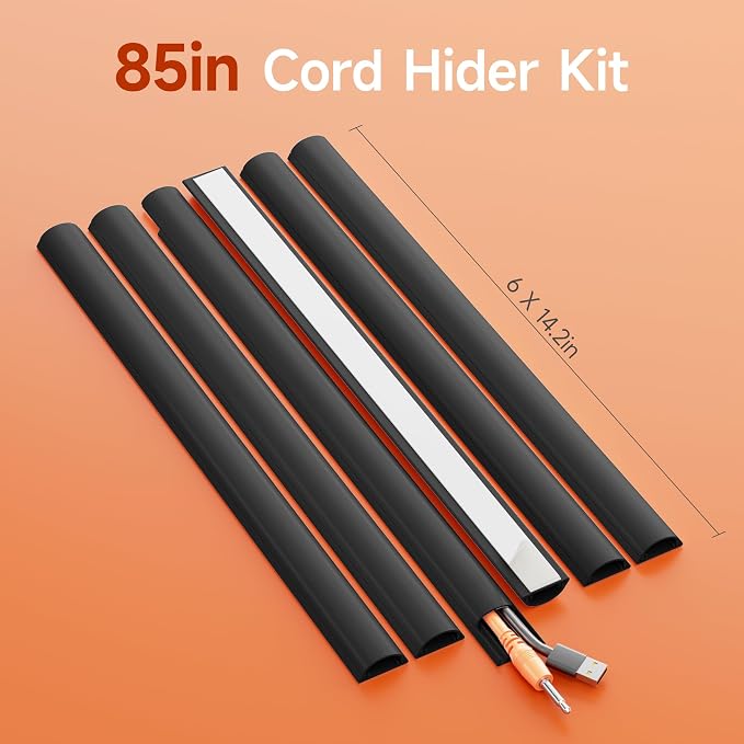 Delamu 85in Adhesive Cord Hider Wall, Mounted TV Cord Cover Kit, Multiple Cable Raceways for Wall Corner, Wire Cover Hiders for 1-2 Cables, 1.18" W X 0.43" H, Black