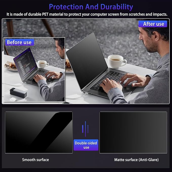 14" Privacy Screen Computer for 16:10 Aspect Ratio, 2-Sided Removable Anti-Peeping/Anti-Glare, Blue Light Block, UV Protect, Reduce Strain, Anti-Scratch, Fits 14-inch 16:10 Protector Film