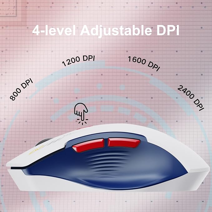 Uineer Wireless Mouse, [Upgraded] Visible Battery Display，Rechargeable Laptop Mice 2.4G USB, 4 Adjustable DPI Levels,Optical Ratón Wireless for Laptop PC Computer,White and Blue
