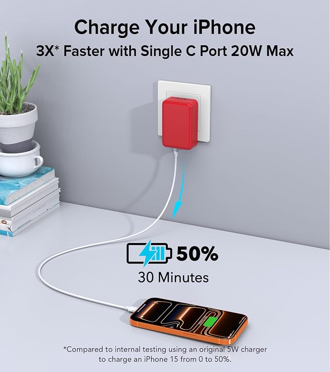 [2-Pack] Flat USB C Wall Charger,40W Fast USB C Charger Block,4-Port PD Power Adapter +QC Wall Plug Multiport Type C Charging Block Cube Compatible with iPhone 17 16 15 14 13 12 Pro Max XR XS 8 7(Red)