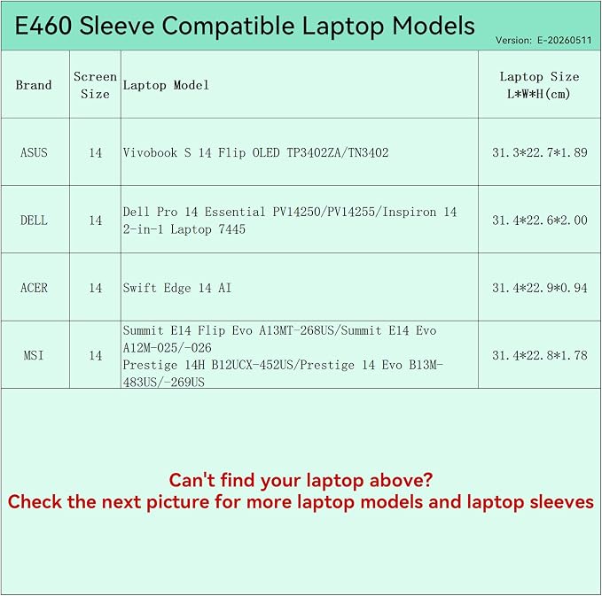 Smatree Elite Laptop Sleeve for 14 inch ASUS Vivobook S 14 Flip OLED TP3402ZA/TN3402, DELL Inspiron 14 2-in-1/Pro 14, Acer Swift Edge, MSI Summit/Prestige, Protective Laptop Case with Pocket(E460)