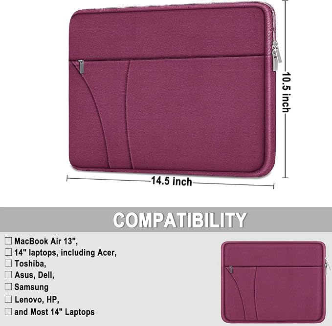 Laptop Sleeve Case 14 inch, Traveling Laptop Cover with Zippered Pocket, Shockproof Protective Carrying Briefcase Computer Bag for 14" MacBook Air/Pro, HP, Dell, Lenovo, Acer, Rose Red