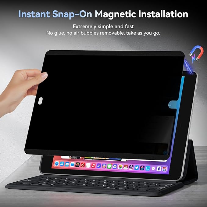 360° Magnetic Privacy Screen for iPad 9th 8th 7th Generation 10.2 Inch & iPad Air 3th & iPad Pro 10.5 In, 4 Way Privacy Removable Anti Glare Blue Light Filter Shield Film Anti Spy Protector
