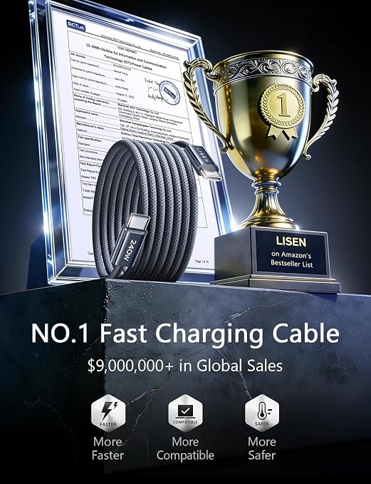 LISEN USB C to USB C Cable, 240W C to C Cable Fast Charging [6.6FT, 2 Pack] Type C Charger Fast Charging USBC to USBC Cable for iPhone 17 16 15 Pro Max iPad MacBook Neo Air Pro Samsung S26 S25 Ultra