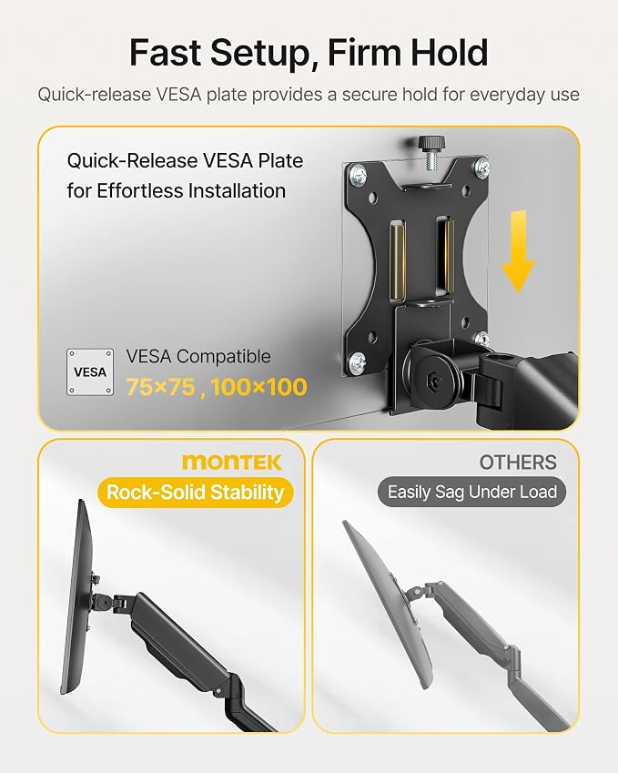 monTEK Heavy Duty Dual Monitor Arm with USB/Audio Ports for 17-32” Screens, Premium Mechanical Spring Monitor Arm up to 19.8 lbs, Full Motion Monitor Desk Mount, VESA 75/100 mm, Clamp/Grommet