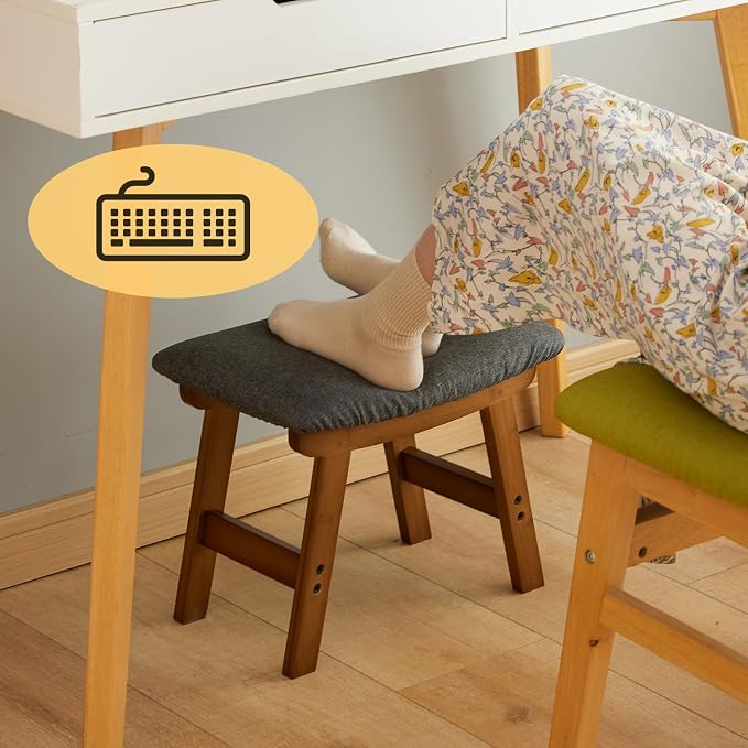 Foot Stool Ottoman Foot Rest Under Desk,Small Stool for Living Room, Bedroom and Kitchen (Brown Legs - Gray Stool Surface)