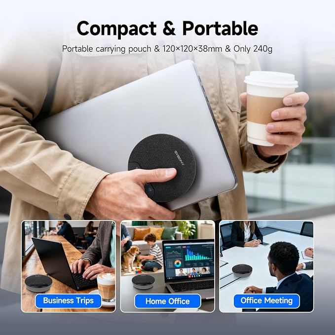 SVBONY SVN O1 Conference Speaker and Microphone, 3A+AI Noise Cancelling Conference Speaker for Clear Sound Quality, 3 Methods Plug & Play, 4Mic with 360°Voice Pickup Supports 10-12 People for Meeting