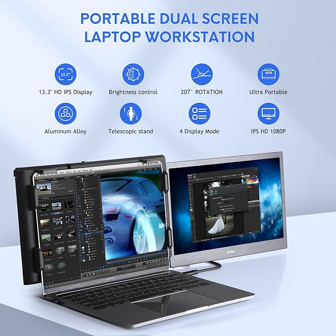 P1 Plus Portable Monitor for Laptop Screen Extender 13.3 inch Dual Monitor External FHD 1080P IPS Display Double Monitors 2 Type-C/1 HDMI, for 13-16.5 inch Notebook Computer Mac Windows Phone