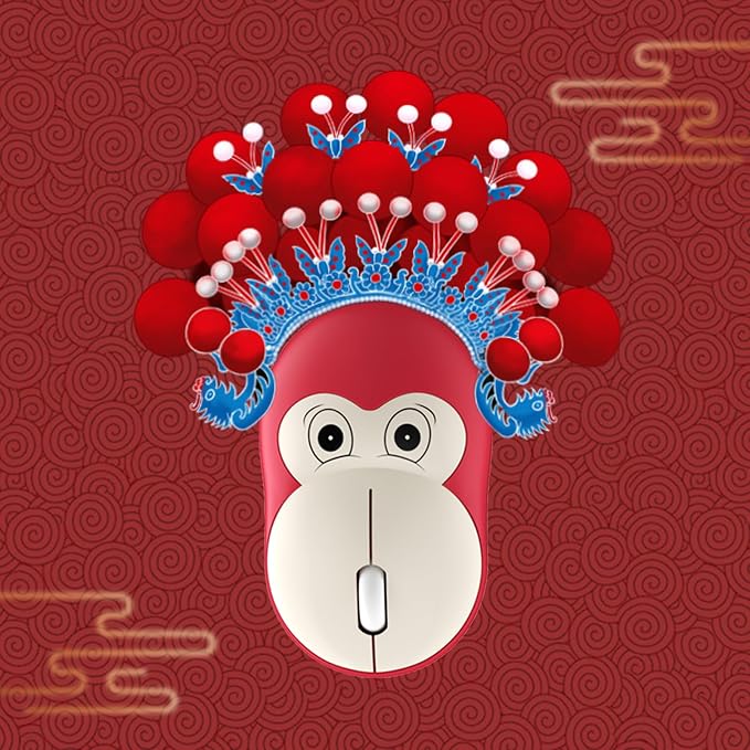 Lomiluskr Cute Monkey Wireless Mouse, Silent Mice, 2.4G Wireless Mice, Candy Colors, Kawaii Mouse for Girls and Kids (Red Monkey)