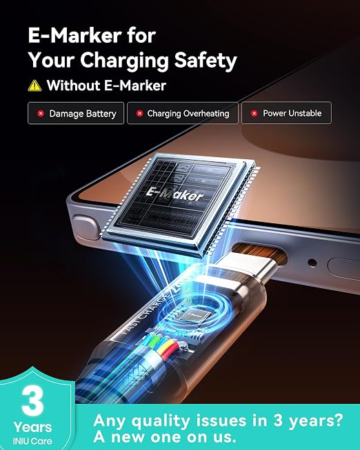 INIU USB C to USB C Cable, 240W Fast Charging Type C Charger Cord, Braided USBC Cable for iPhone 17, Samsung S25, Laptop, MacBook, Switch, Kid, Emergency, Flight, [6.6ft+6.6ft Orange]