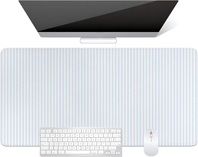 Large Mouse Pad Leather Non-Slip Waterproof Gaming Mouse Pad for Office Laptop Home Blue White Vertical Stripes Desk Protector Mat 31.5"x13.7" Writing Pad
