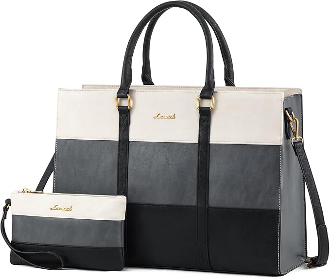 LOVEVOOK Laptop Bag for Women, 15.6 Inch Laptop Tote Bag, Vintage Leather Work Bags for Women, Waterproof Computer bag with Clutch Purse, Large Capacity Briefcase, Business Office Bag | Two-piece set