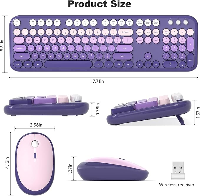 MOFII Wireless Keyboard and Mouse Combo, 2.4GHz Retro Typewriter Keyboard Full Size, Quiet Click Mouse, USB Receiver Plug and Play, for PC, Laptop, Desktop, Windows (Purple Gradient)