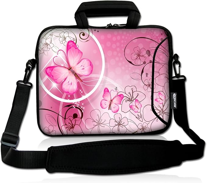 RICHEN 10 inch Messenger Bag Carrying Case Sleeve with Handle Accessory Pocket Fits 7 to 10-Inch Laptops/Notebook/Kids tablet (7-10.2 inch, Pink Butterfly)