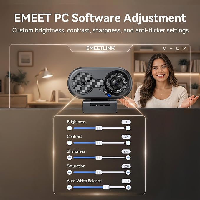 EMEET C100 2K Webcam for PC, Fixed Focus, 56.4° FOV, Built-in Mic, Privacy Cover, Portable Metal Clip, Computer Camera for Home Office, Online Learning, Meetings, Streaming, Desktop, Laptop, PC USB-A